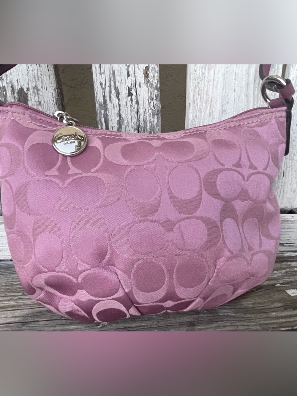 Coach Pink Signature Monogram Fabric Crossbody Mini Demi Shoulder Bag Y2K
